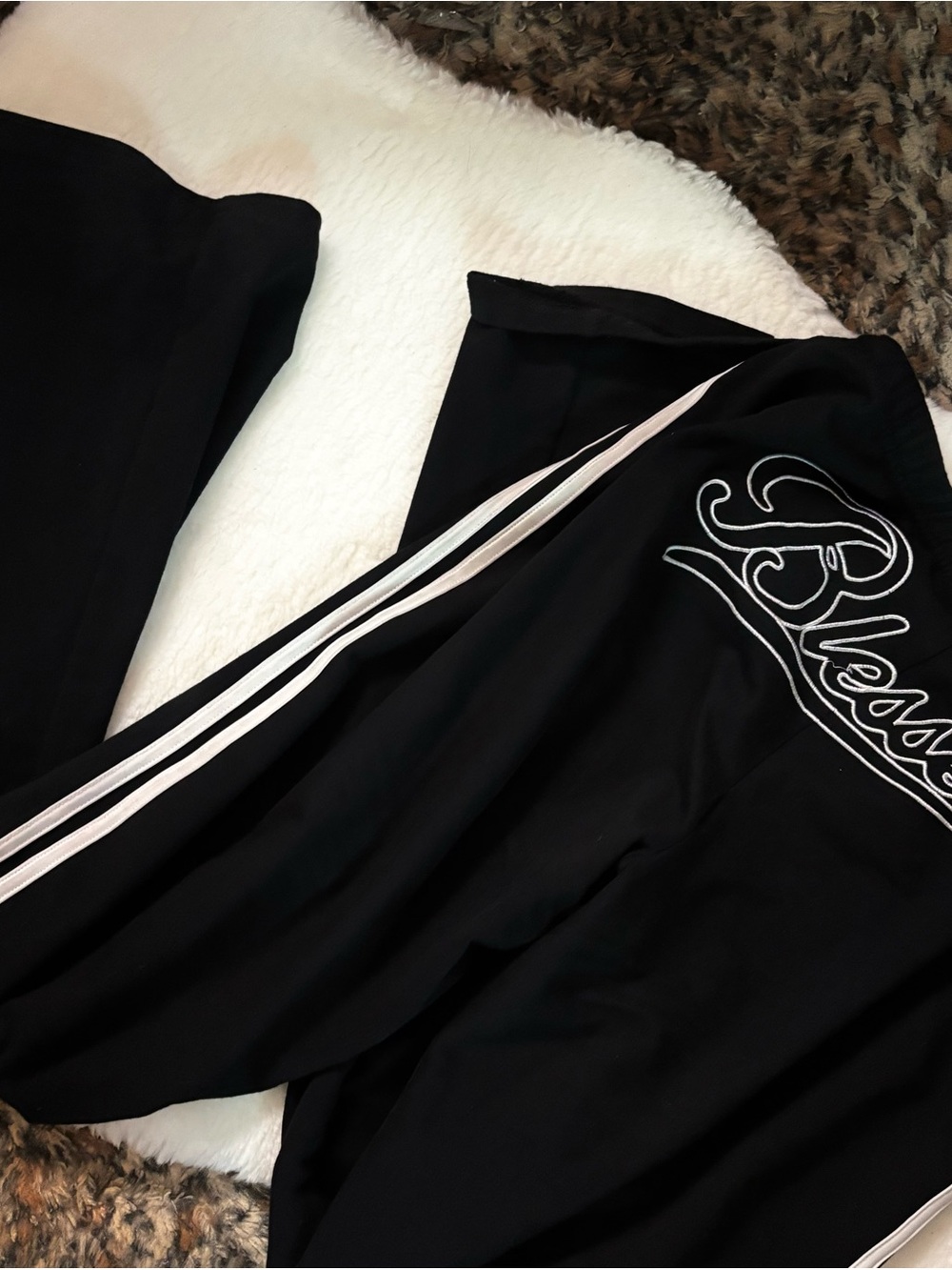 I.AM.GIA Black Track Pants with White Side Stripes and Embroidered Script